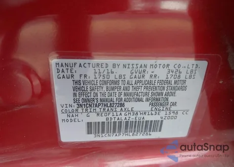 2017 Nissan Versa 1.6 S+ from USA, damaged, VIN 3N1CN7AP7HL827286